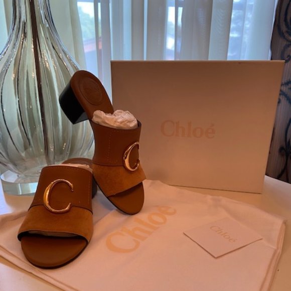 Chloe Shoes - Chloe C suede & leather mules - 38 EUR FIT